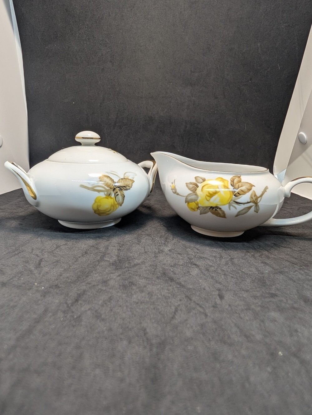 Cotillion Yellow Rose Pattern Creamer and Sugar by Sango